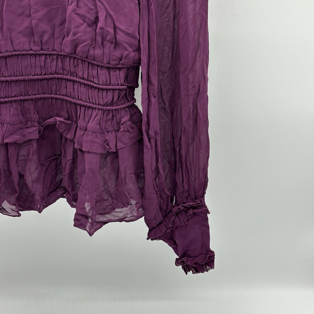 Farm Rio Size XXS Purple Smocked Long Sleeve Mock Neck Ruffled Peplum Top NWOT - Picture 3 of 13